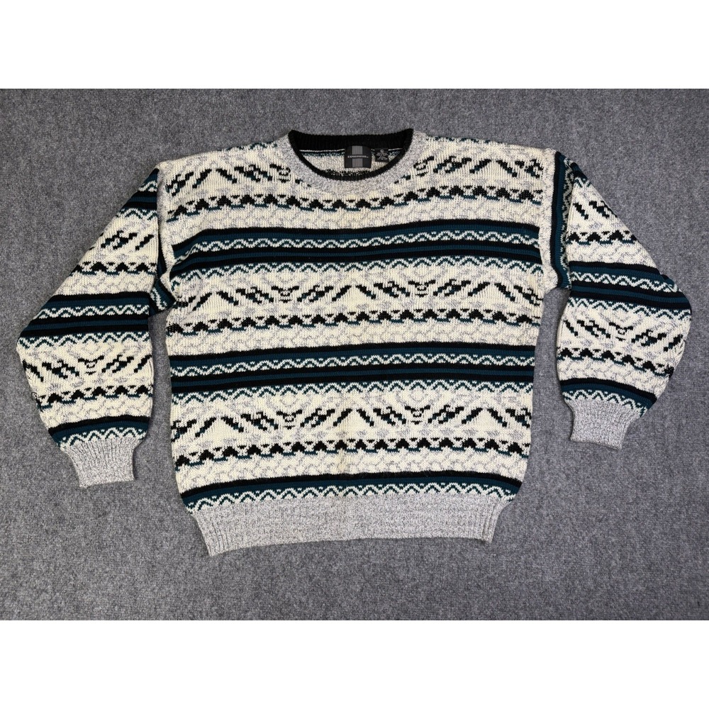 Men's Vintage Expressions Pullover Sweater Size Large Geometric 90's Sweatshirt